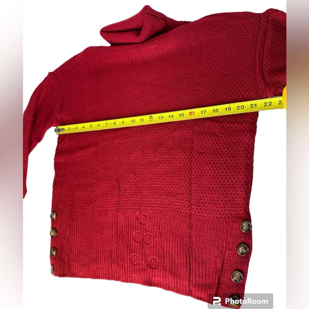 Women's Red Wine Turtleneck Sweater Chunky Knit Long Sleeve pullover Loose Small - Picture 5 of 8